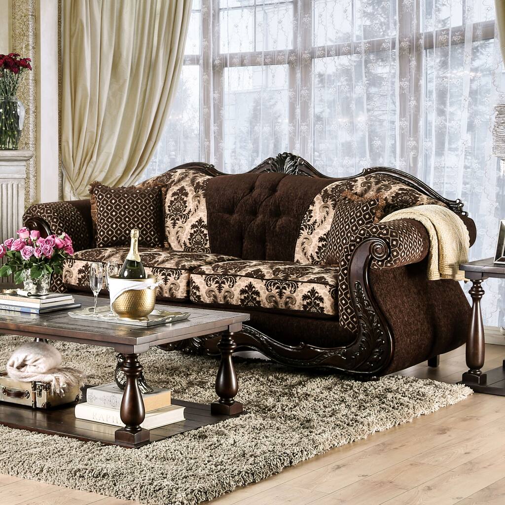 Dayaram Traditional Dark Brown Chenille Upholstered Rolled Arms Sofa by Gracewood Hollow
