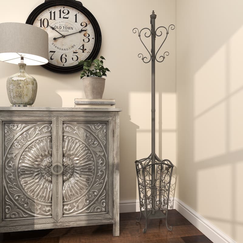 Black Metal Vintage Style Coat Rack with Scroll Designs