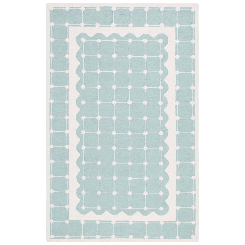 SAFAVIEH Handmade Kids Kayley Geometric Wool Rug - 5' x 8' - Turquoise/Ivory