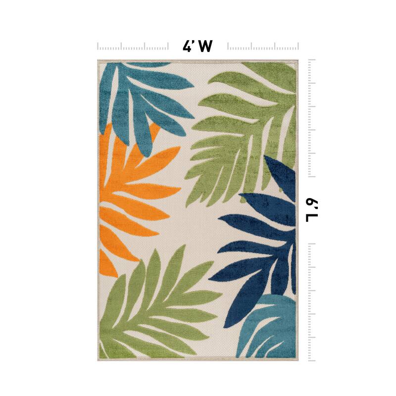 World Rug Gallery Indoor/Outdoor High-Low Textured Area Rug, Palm Easy-Clean Patio Rug