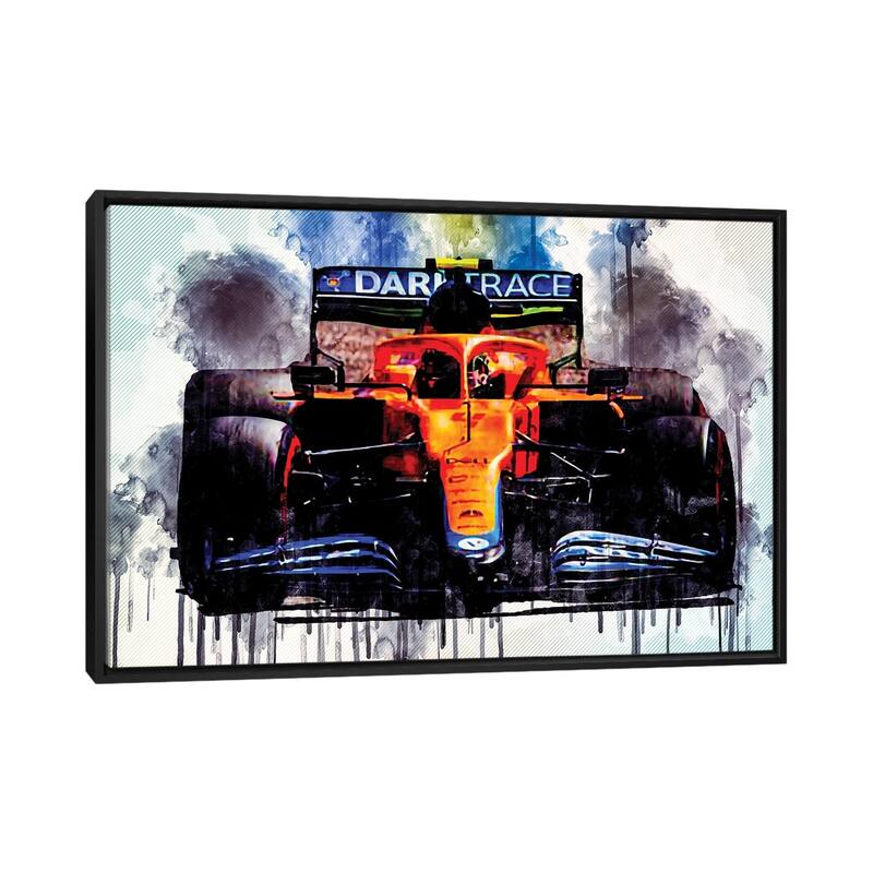 iCanvas "Lando Norris Raceway Mclaren Mcl35M On Track Formula 1 2021 F1 Cars Sportscars" by Sissy Angelastro Framed Canvas Print - Black - 26x40