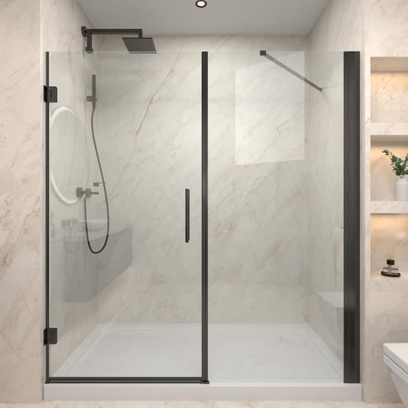 72" x 76" Pivot Semi-Frameless Shower Door in Black Finish with Tempered Glass - 76'' x 72''
