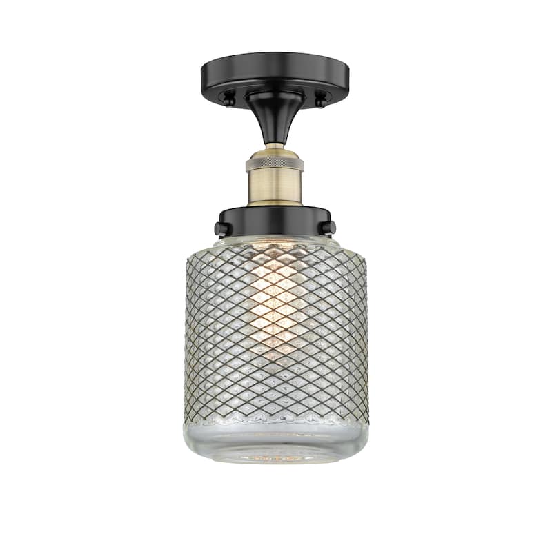 Innovations Lighting Stanton - 1 Light 6" Semi-Flush Mount - Clear Wire Mesh/Black Antique Brass