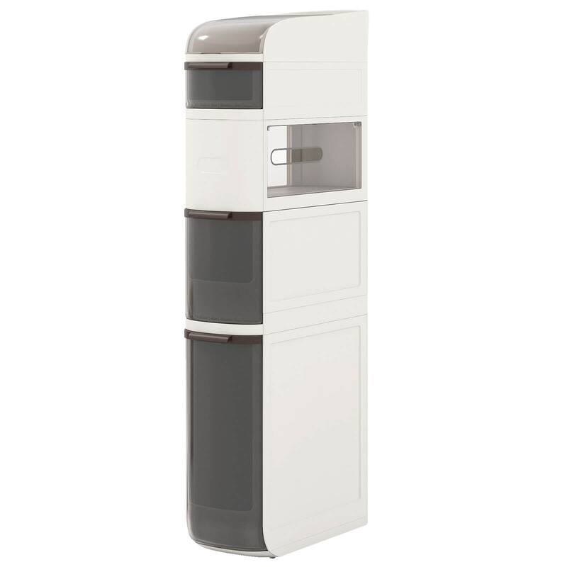 Costway 5-Tier Narrow Bathroom Storage Cabinet with Drawers Tissue Box - See Details - White - See Details