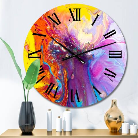 Designart 'Purple Orange And Pink Liquid Art I' Modern wall clock