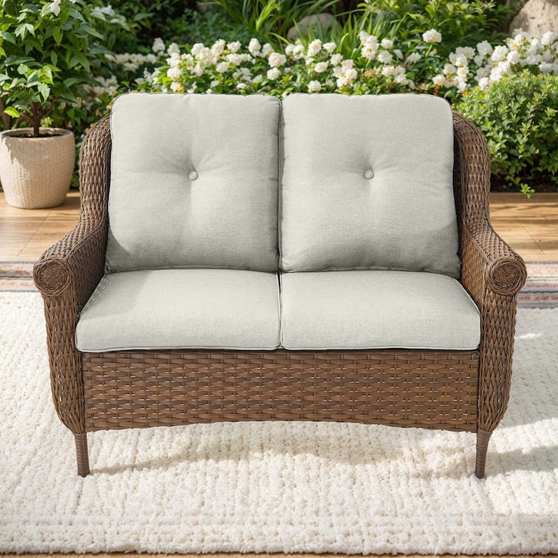 Loveseat Outdoor Patio Sofa Couch Brown - Beige - Beige - Brown