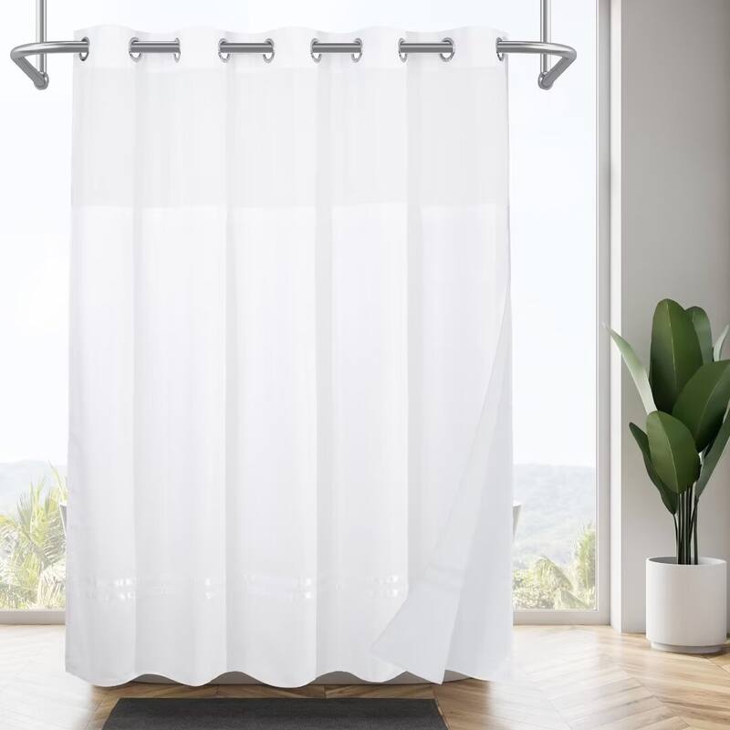 No Hooks Stripe Shower Curtain with Snap-in Liner