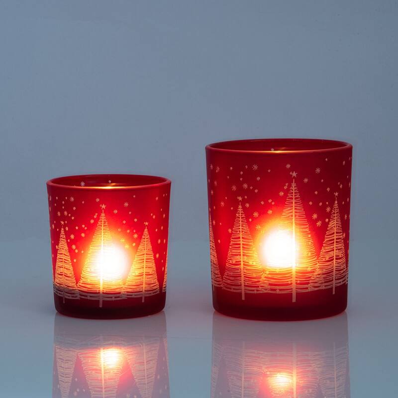 STP Goods Winter Forest Small Candle Holder in Red - 2.8 х 3.15"