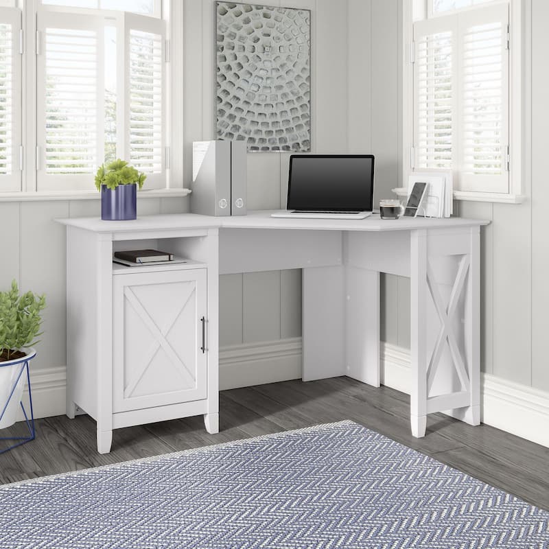 Bush Furniture Key West 54W Corner Computer Desk with Storage - Pure White Oak