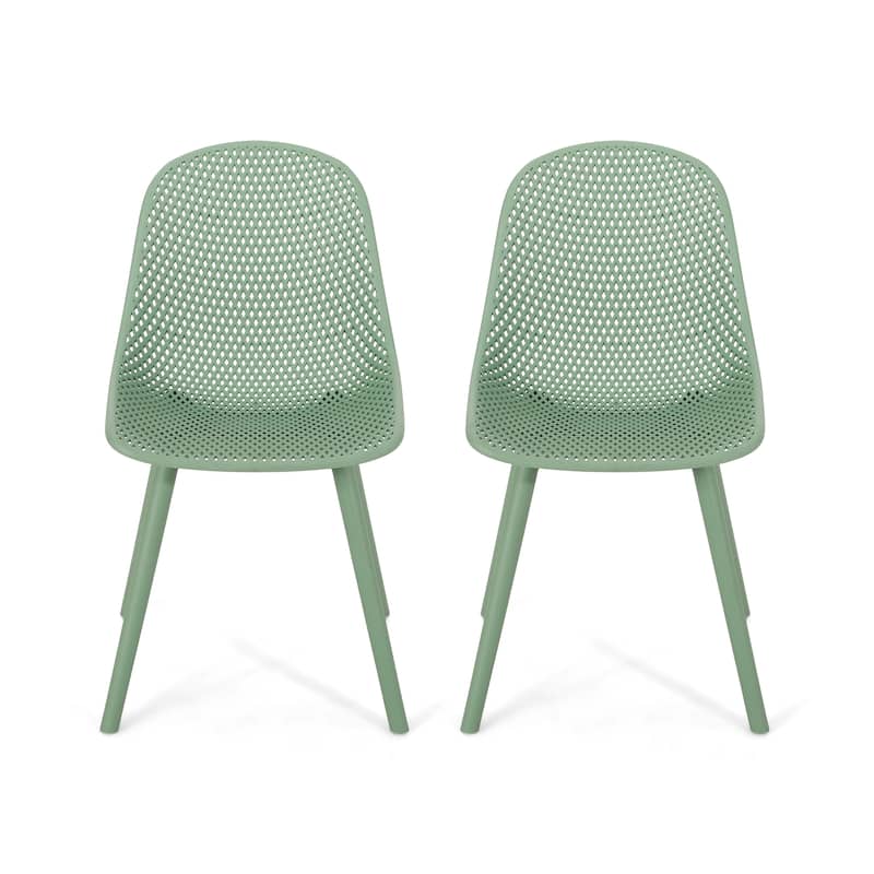 Roomfitters Modern Outdoor Plastic Chairs with Perforated Backrest, Lightweight Patio Seating, Set of 2