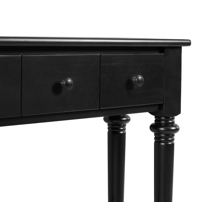 Versatile Hallway Table Side Table with 4 Storage Drawers, Accent Table Sofa Table with Bottom Open Shelf, Black