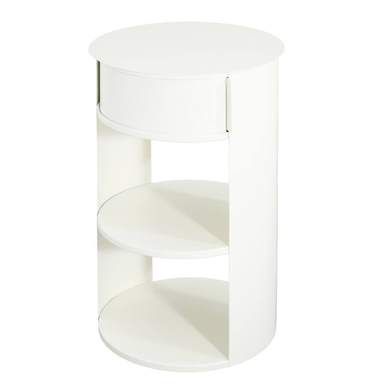 Indoor 3-Tier Metal Round Side Table with Sliding Door Cabinet