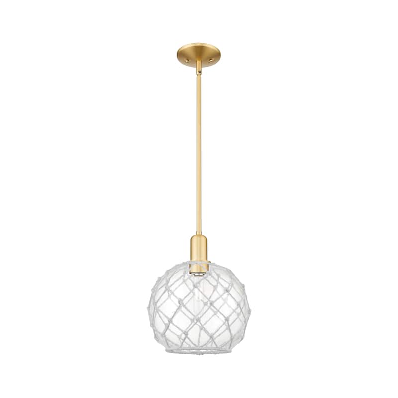 Innovations Lighting Endless Possibilities Arcadia - Farmhouse Rope - 1 Light 10" Stem Hung Mini Pendant - Clear Glass with White Rope/Satin Gold