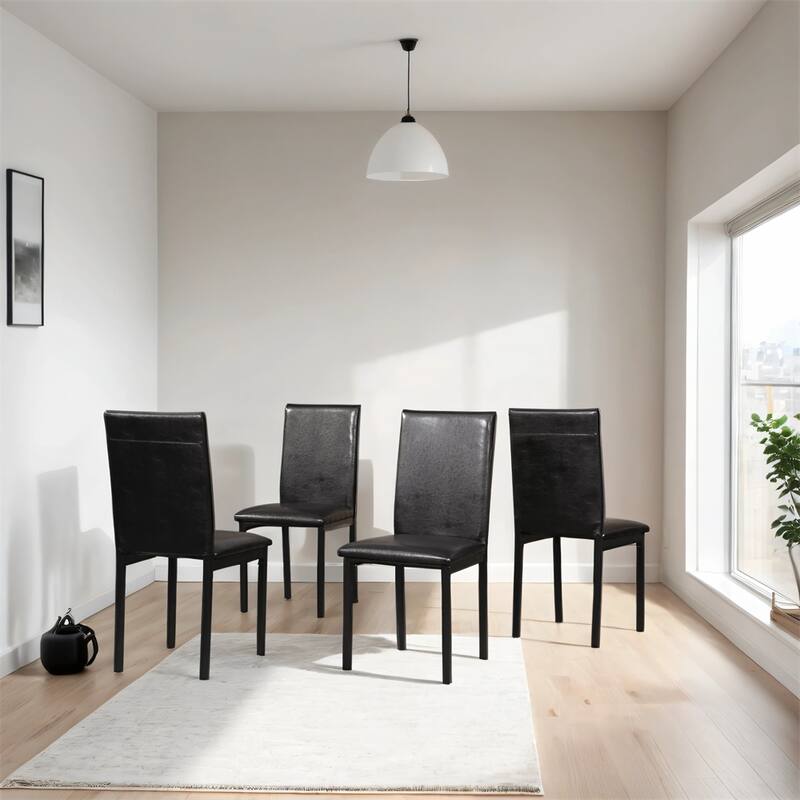 Faux Leather Seat Metal Frame Dining Chairs, Set of 4, Black/Red