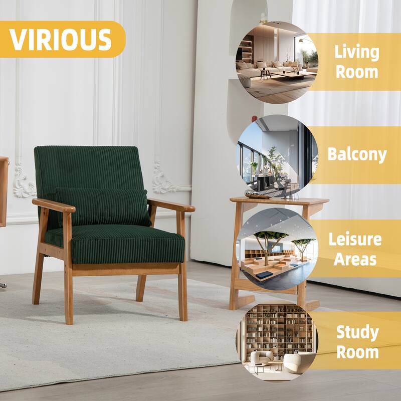 Corduroy Accent Chair,Solid Wood Armchair for Living Room