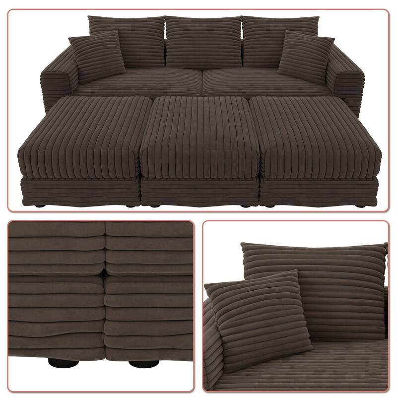 Modern Corduroy Fabric Upholstered Sectional Sofa with Ottoman