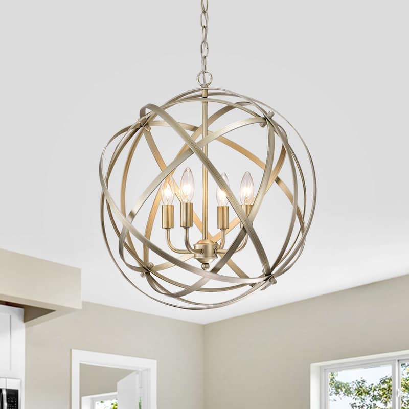 Benita Light Gold with Bronze Tone Metal Large Orb 4-light Chandelier