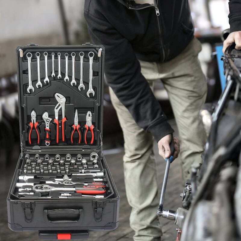 Hand Tool Box with 4 Layers of Toolset and Wheels