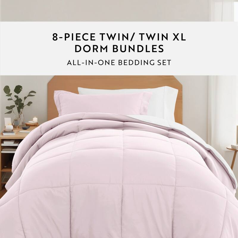 8pc Twin XL Solid Dorm Bedding Bundle