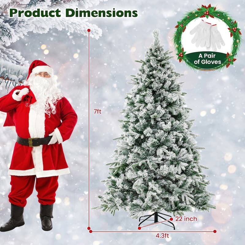Gymax 7 ft pre-lit artificial Christmas tree artificial hinged