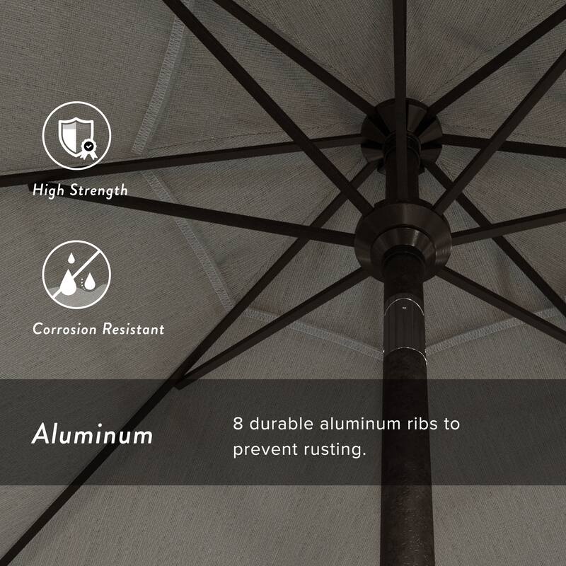 California Umbrella 9' Sunset Series Patio Umbrella Bronze Aluminum Frame and Ribs, Crank Lift Auto Tilt, Olefin Royal Blue
