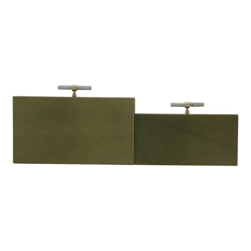 Decorative Rectangular Suede Box with Lid for Home Decor - Set of 2, 14", Green - 14" x 8" x 6"