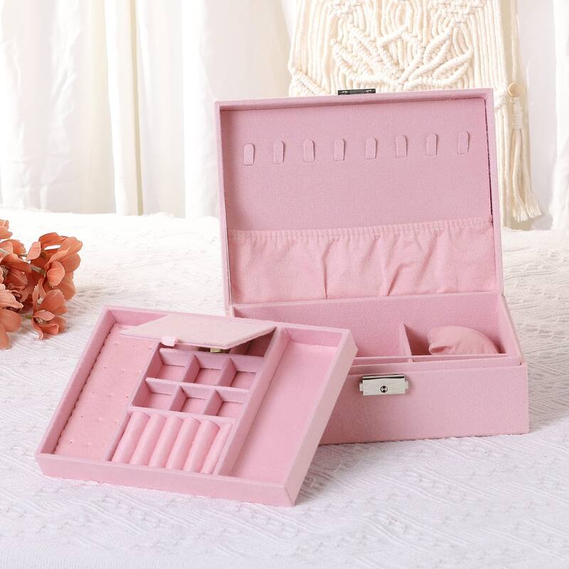 Velvet Jewelry Box Organizer for Women Girls, 2 Layer Jewelry Display Storage Holder Case for Necklace Earrings Rings
