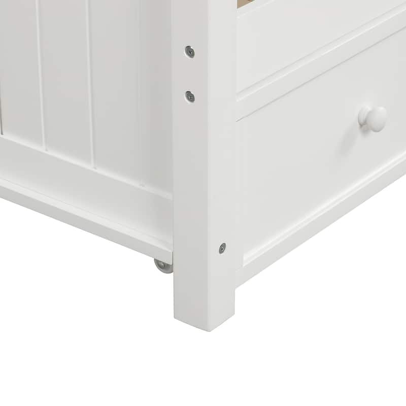 White Wood Twin Size Daybed with Three Drawers, No Box Spring Needed, Space-Saving Design