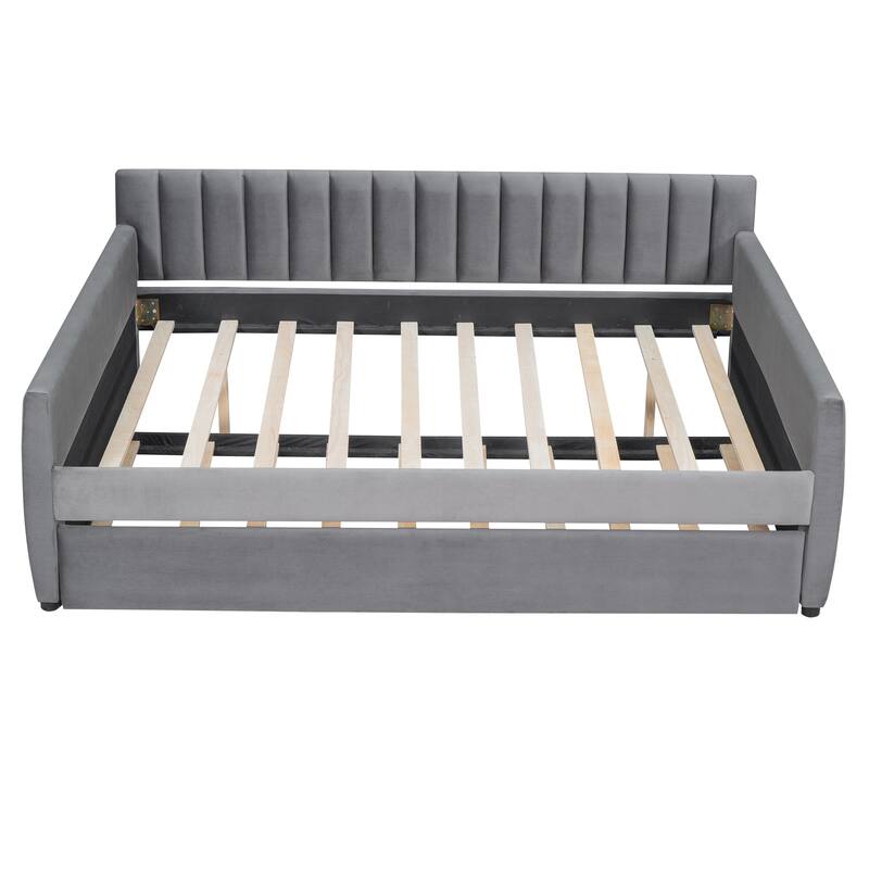 Velvet Daybed with Trundle & Wood Slats