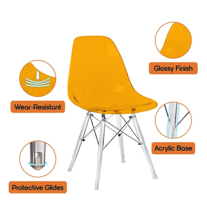 Dover Modern Acrylic Accent Side Chair with Eiffel-Style Legs for Dining Room, Kitchen, Office, or Indoor/Outdoor Seating