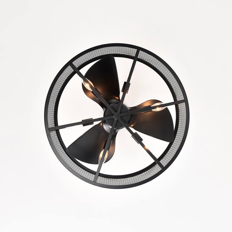 Anlo 23 Inch Matte Black 6-Light 3-Blades Ceiling Fandelier with Remote
