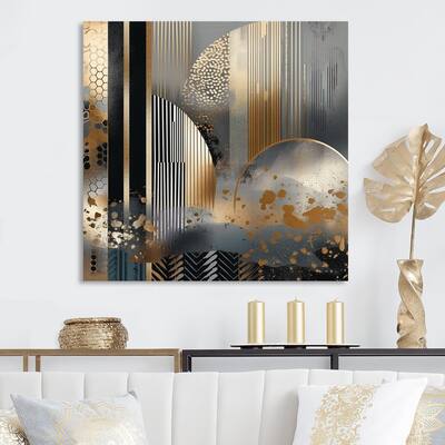 Designart "Shapes And Lines Abstract Marble IV" Abstract Marble Metal Wall Art