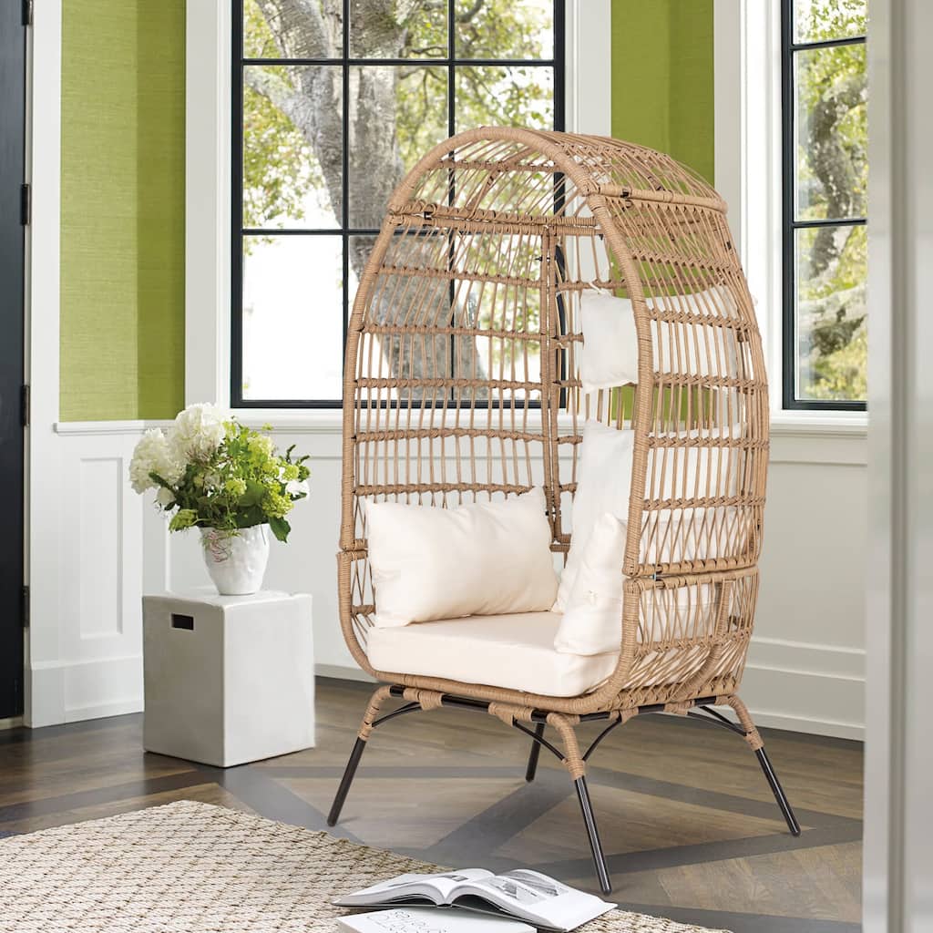 Egg Chair Patio Rattan with Cushion Wicker Basket Chair Outdoor Indoor