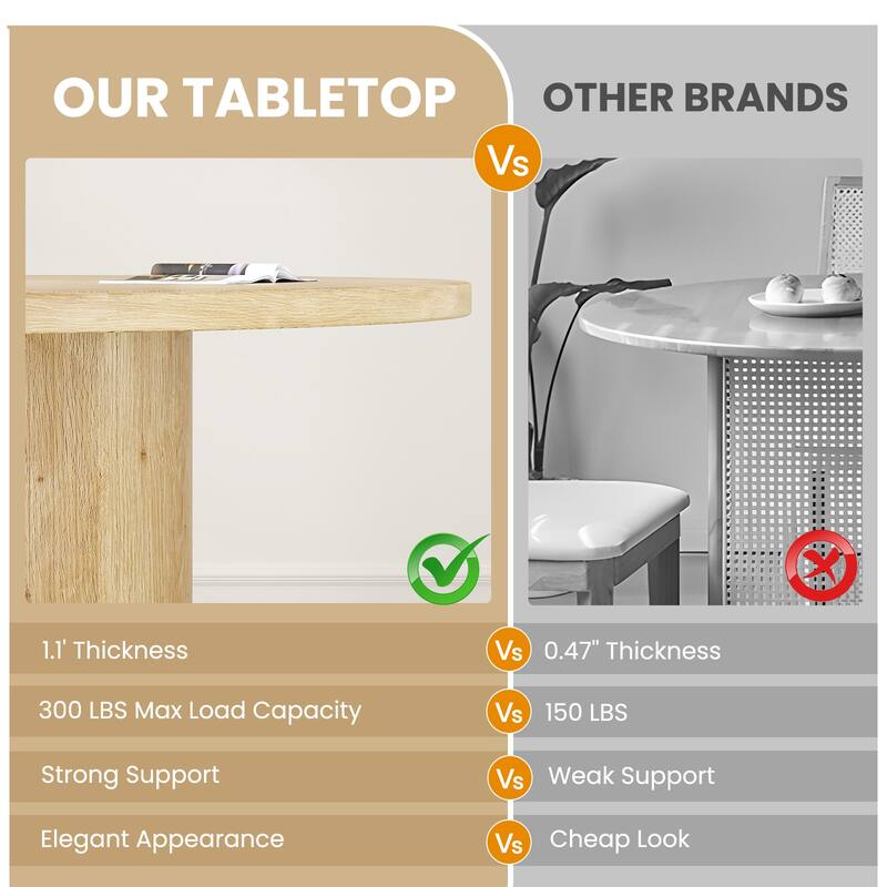 43" Round Dining Table for 4 People, Small Kitchen Dining Table with Wood Top and Sturdy Metal Pedestal Base