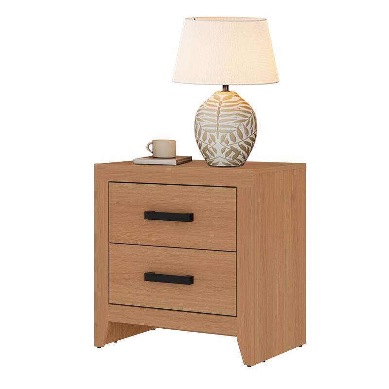 WAMPAT Farmhouse End Table with 2 Storage Drawers - Rustic Brown Accent Table for Bedroom & Living Room