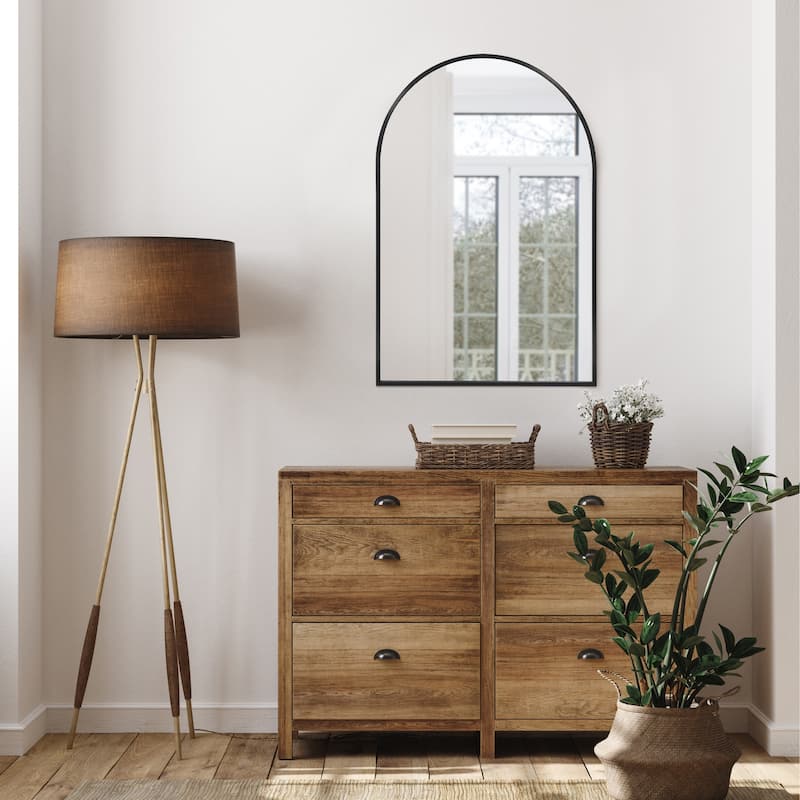Modern Metal Framed Maeve Arched Wall Accent Mirror - Single - Matte Black