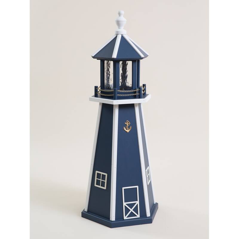 Poly Lighthouse with Solar Light - 3 Foot - Navy/White