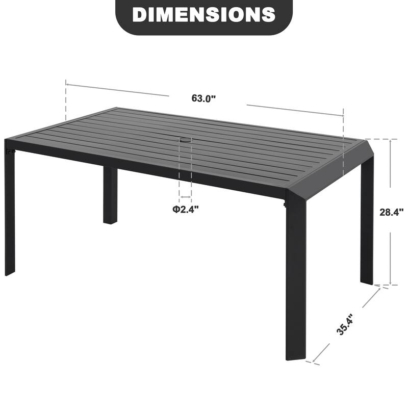 Outdoor Aluminum Dining Table with Umbrella Hole, Black