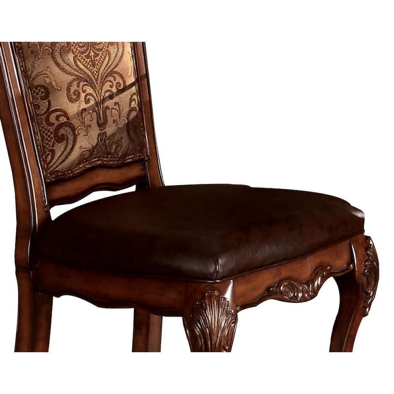 Wooden Side Chair with Claw Legs and Leatherette Seat, Brown, Set of Two - 48 H x 24 W x 21 L