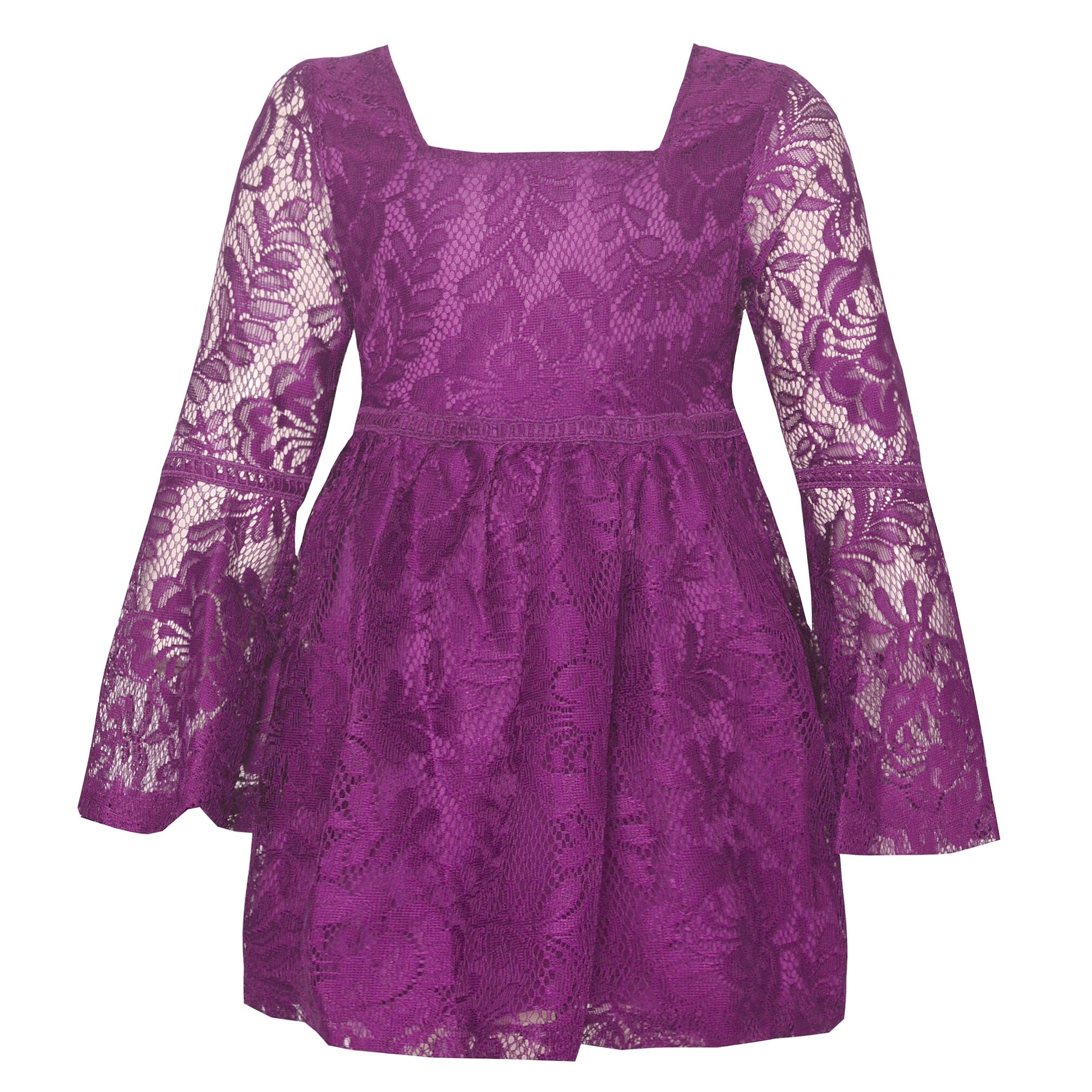 Shop Little Girls Dark Pink Lace Long Sleeve Flared Cuff Trendy