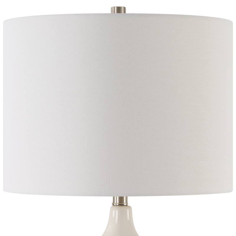 Lightly Distressed Gloss White Ceramic Table Lamp by David Frisch
