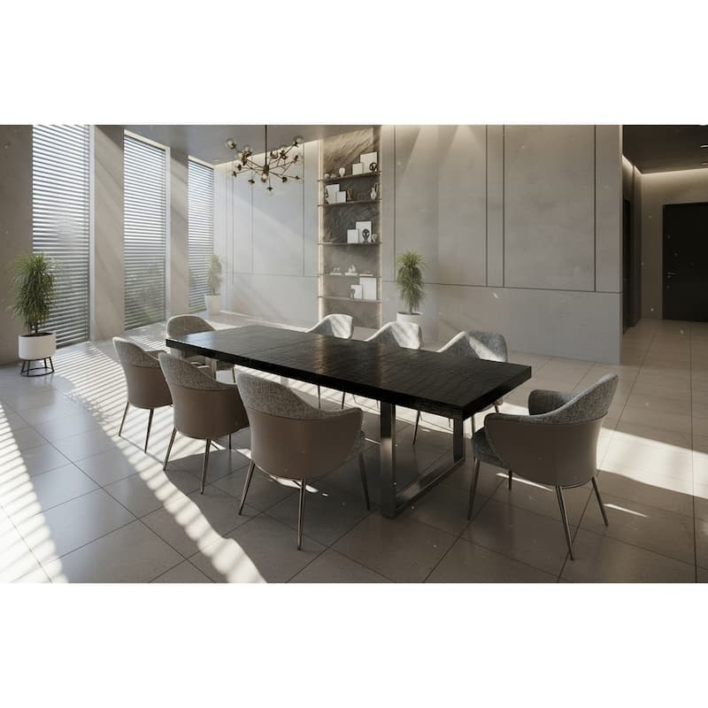 A&X Skyline Modern Black "Krocodile" Lacquer Extendable Dining Table