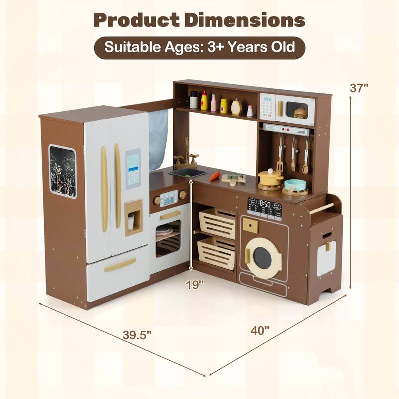 Costway Corner Play Kitchen with Lights & Sounds Wooden Toy Kitchen - See Details