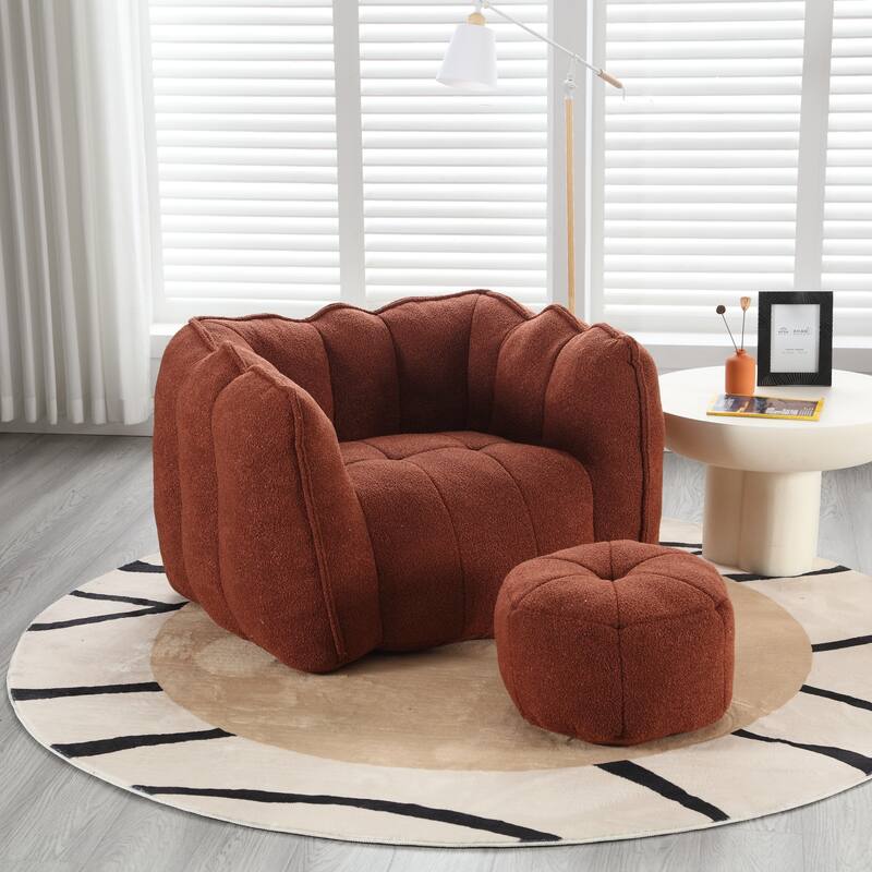 Soft Bean Bag Chair with High Resilient Foam for Adults, Comfortable Square Lazy Sofa with Footstool for Living Room