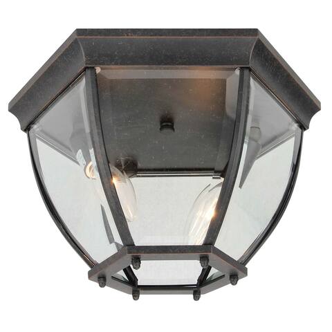 2 Light Outdoor Ceiling Lantern in Oil Rubbed Bronze and Clear Glass