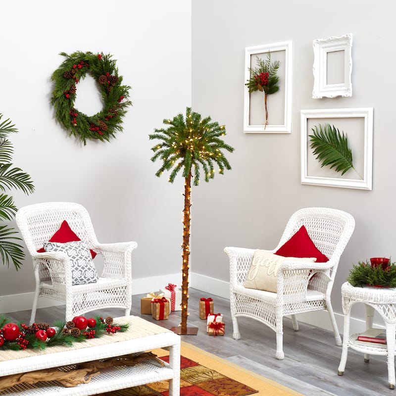 5’ Pre-Lit Palm Artificial Christmas Tree, Warm White LED Lights - 5 Foot