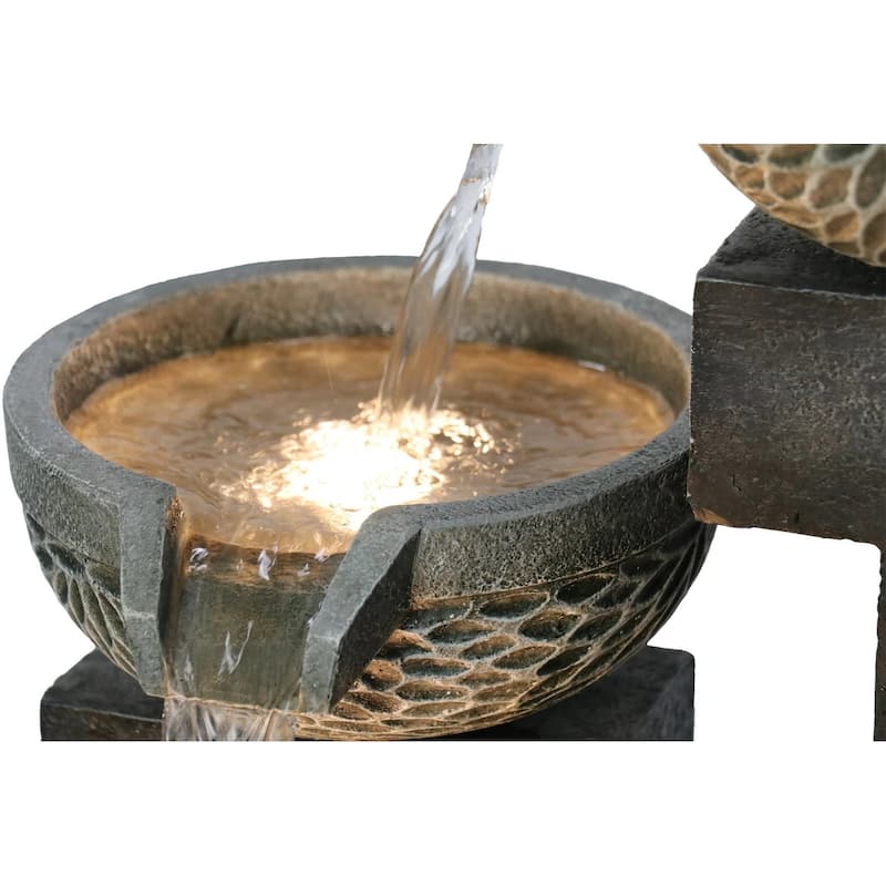 33.5" LED Lighted Cascading Four-Tier Outdoor Garden Water Fountain