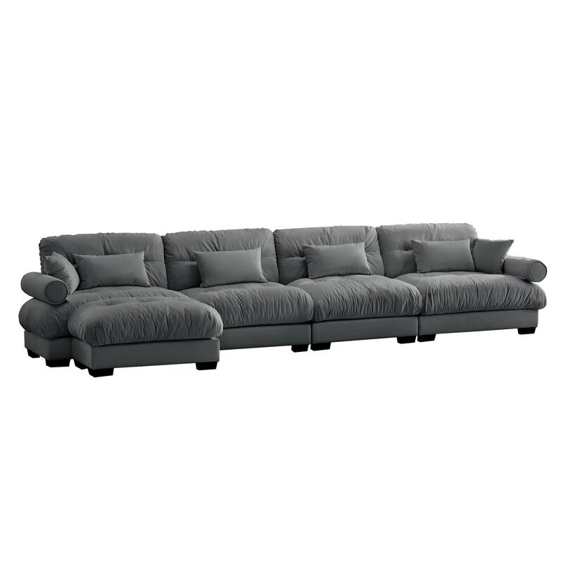 L-Shaped 4 Seater Sectional Sofa with 1 Movable Ottomans & Pillows