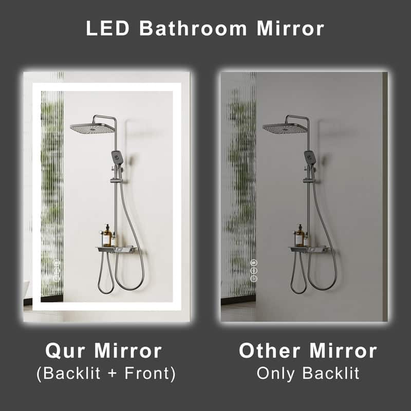 Extra Large LED Bathroom Mirror Anti-Fog Tempered Wall Vanity Mirror with Double Light Strip, Dimmable, UL-Listed