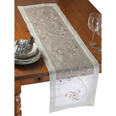 Violet Linen Beads Bows Lace Pattern Polyester Table Runner